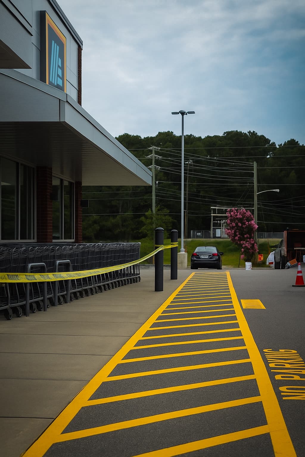 Crosswalk striping at a retail store